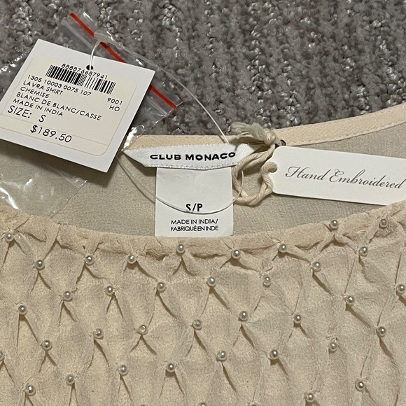 NWT Club Monaco Lavra Sheer 100% Silk with Hand Embroidered Pearls Small - Picture 2 of 2